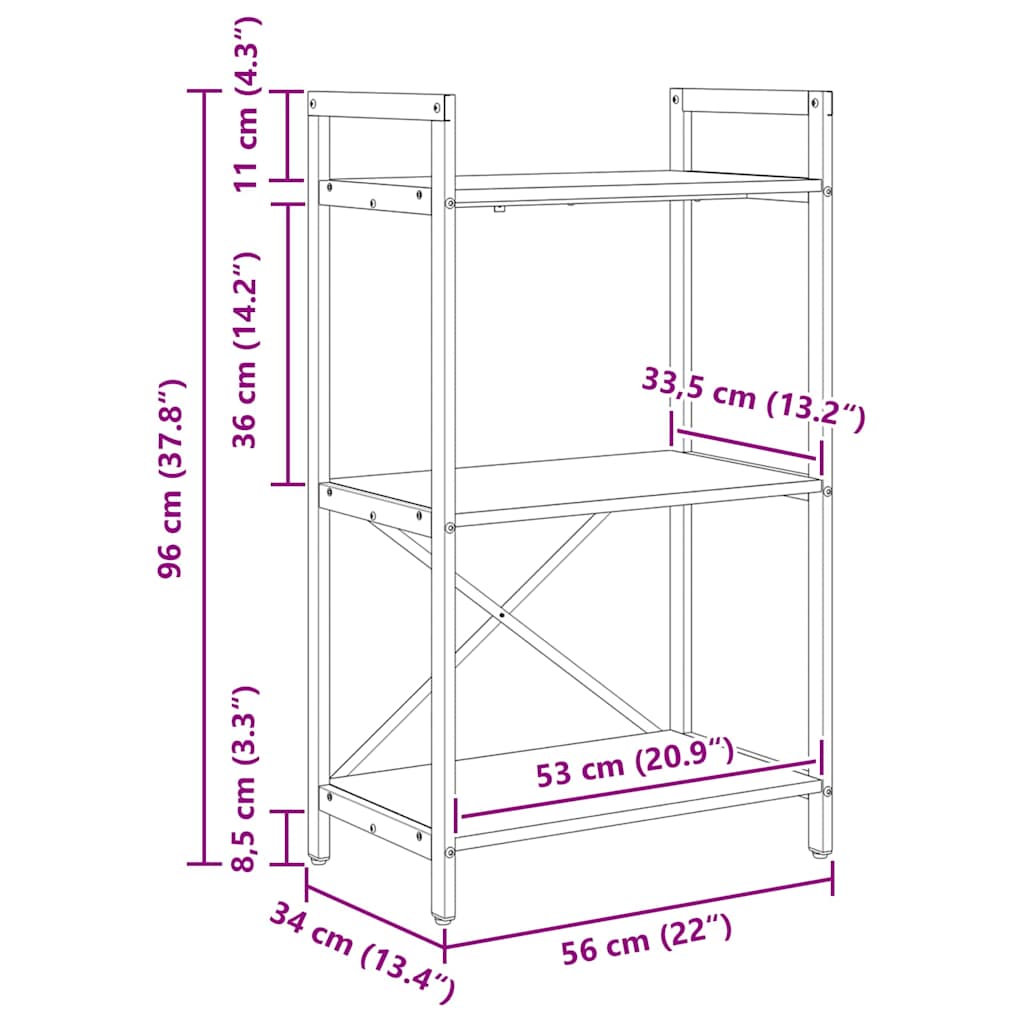 vidaXL Ράφι Βιβλίων Μαύρη Οξυά 56 x 34 x 96 εκ Επεξεργασμένο ξύλο