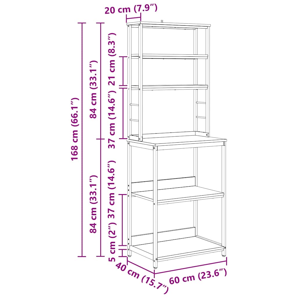 vidaXL Ράφι Κουζίνας 5 επιπέδων 60 x 40 x 168 εκ Επεξεργασμένο Ξύλο