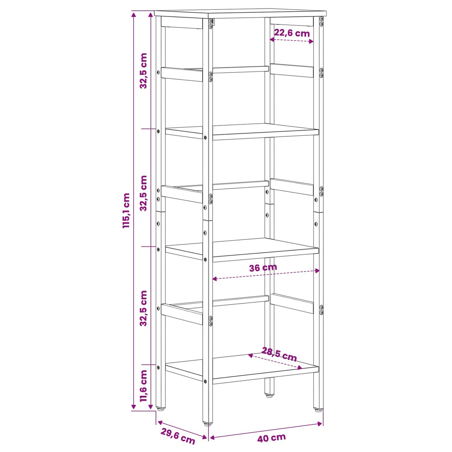 vidaXL Ράφι Βιβλίων Γκρίζο Σονομα 40 x 29,5 x 115 εκ