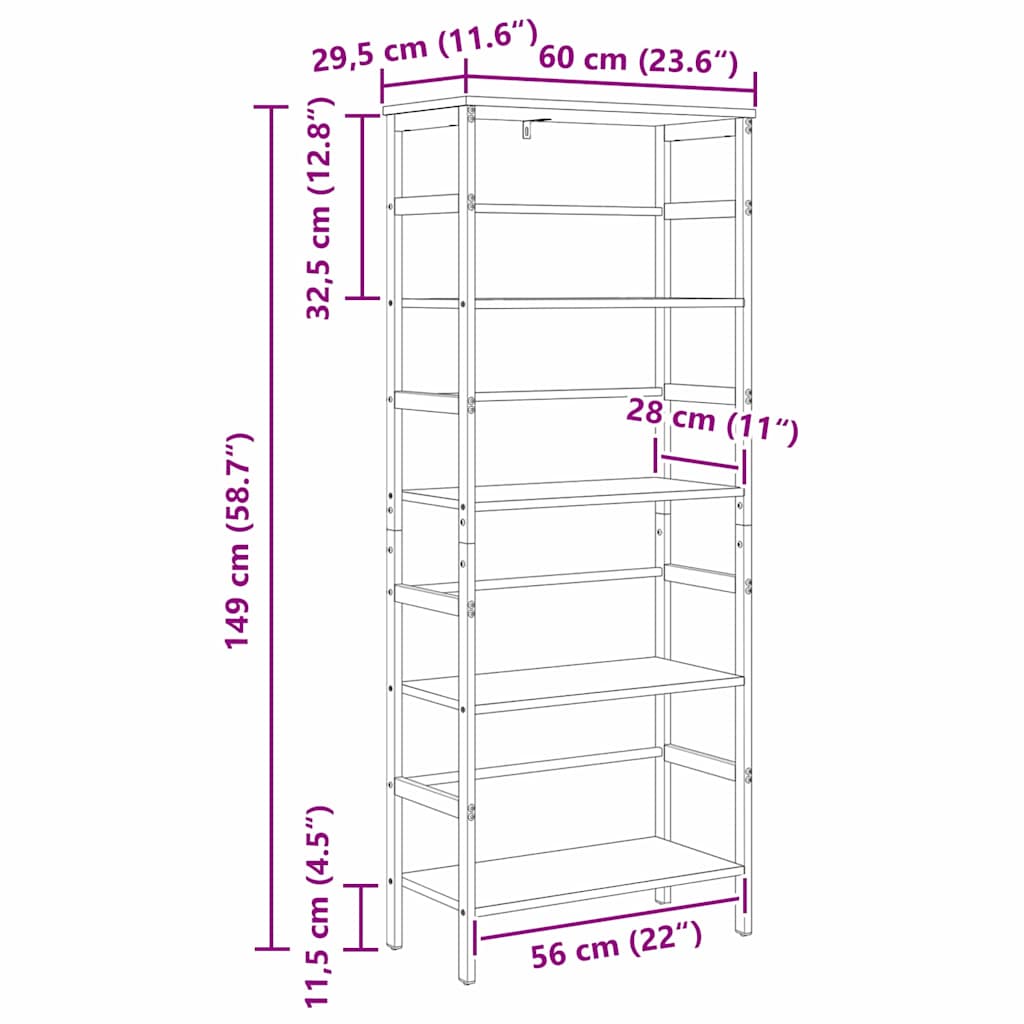 vidaXL Ράφι Βιβλίων Καπνιστό Δρύς 60 x 29,5 x 149 εκ