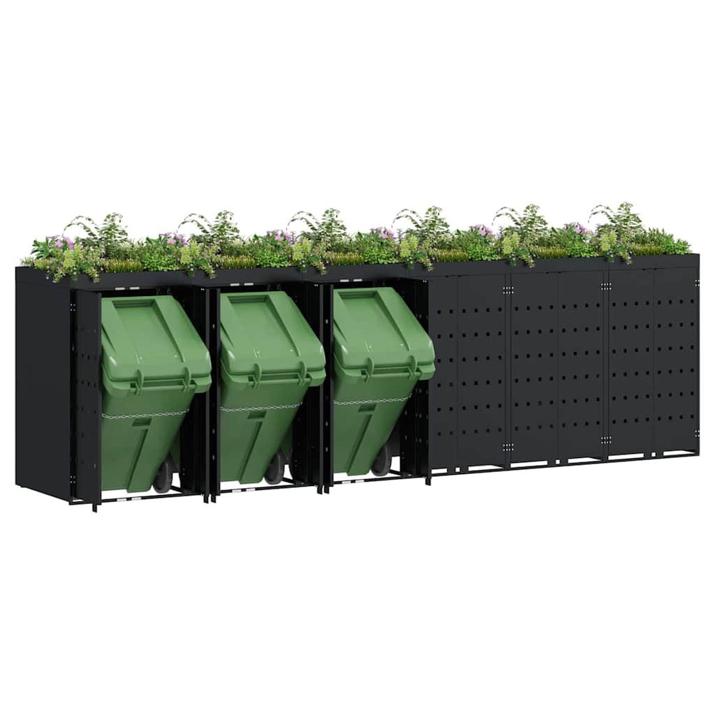 vidaXL Αποθήκη τροχήλατου κάδου για 6 κάδους Μαύρο