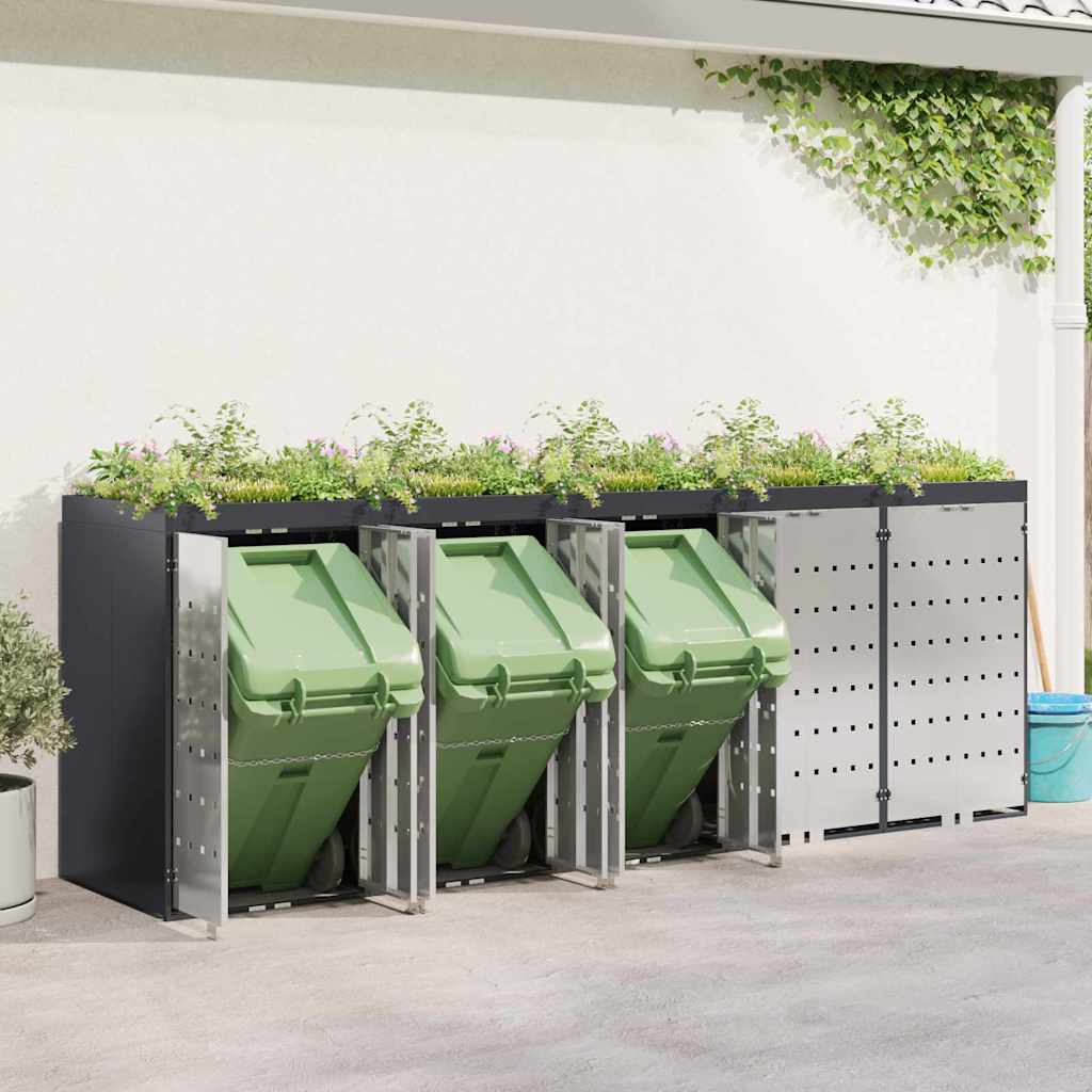 vidaXL Αποθήκη τροχήλατου κάδου για 3 κάδους Ανθρακί