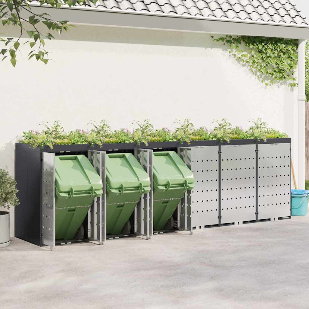 vidaXL Αποθήκη τροχήλατου κάδου για 3 κάδους Ανθρακί