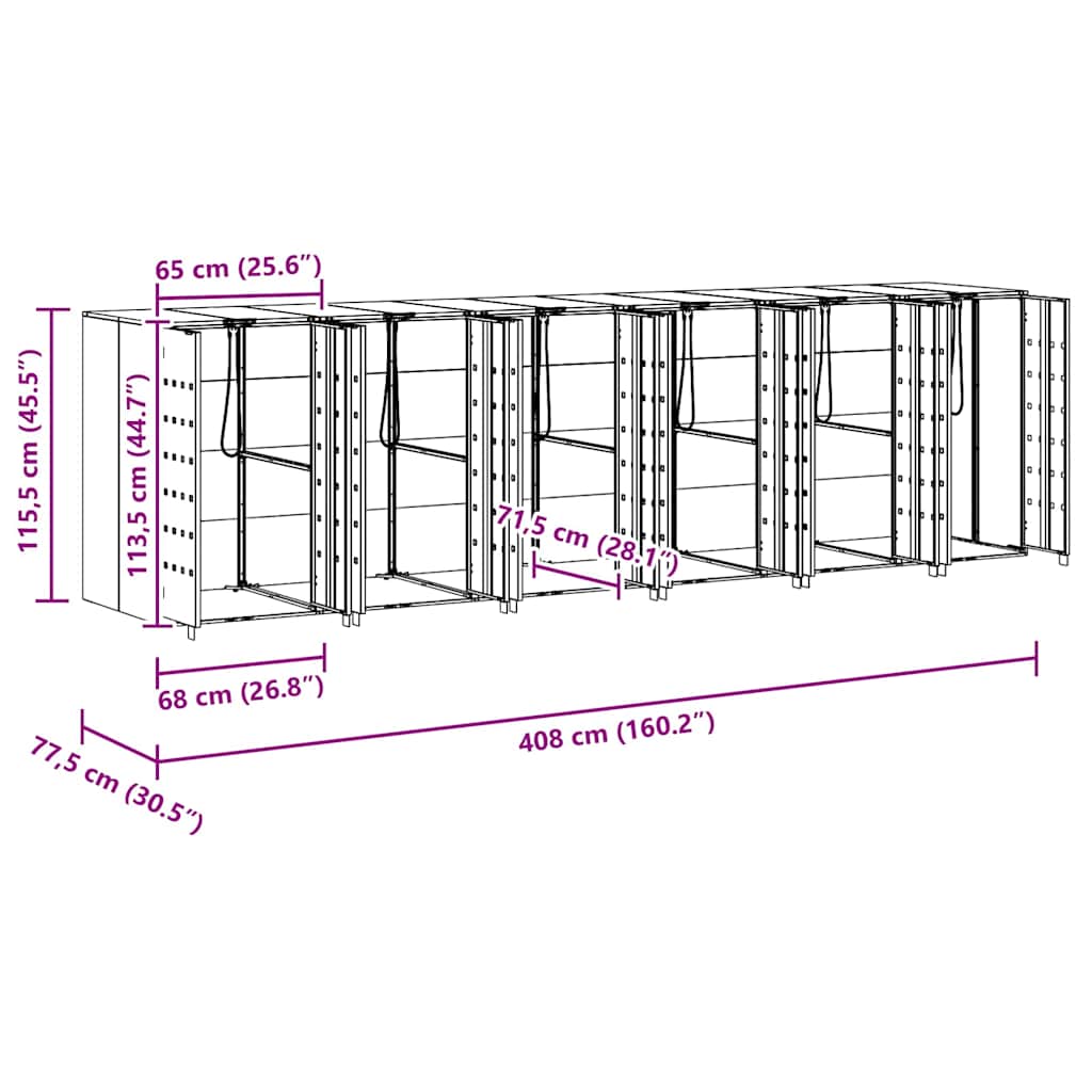 vidaXL Αποθήκη τροχήλατου κάδου για 3 κάδους Ασημί