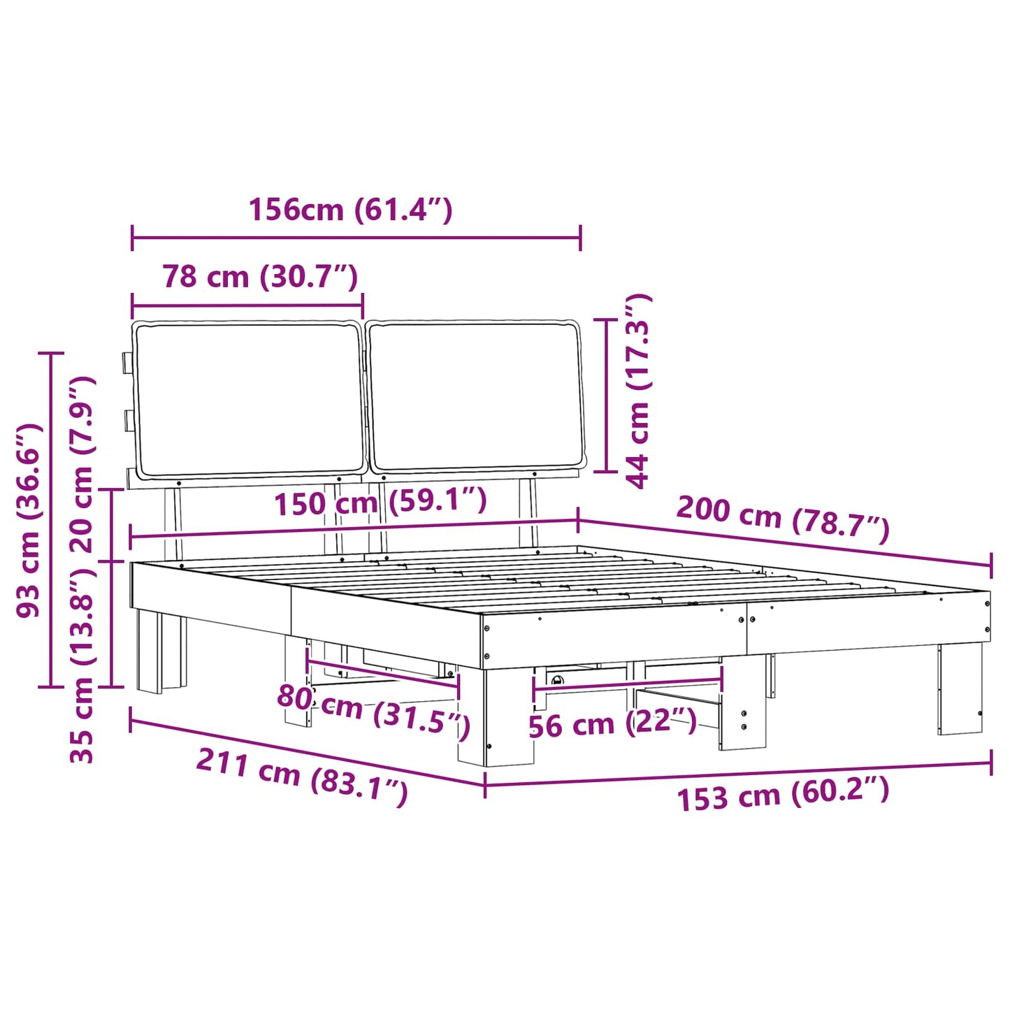 vidaXL Σκελετός Κρεβατιού με Επενδεδυμένο Κεφαλάρι Σκούρο Γκρι