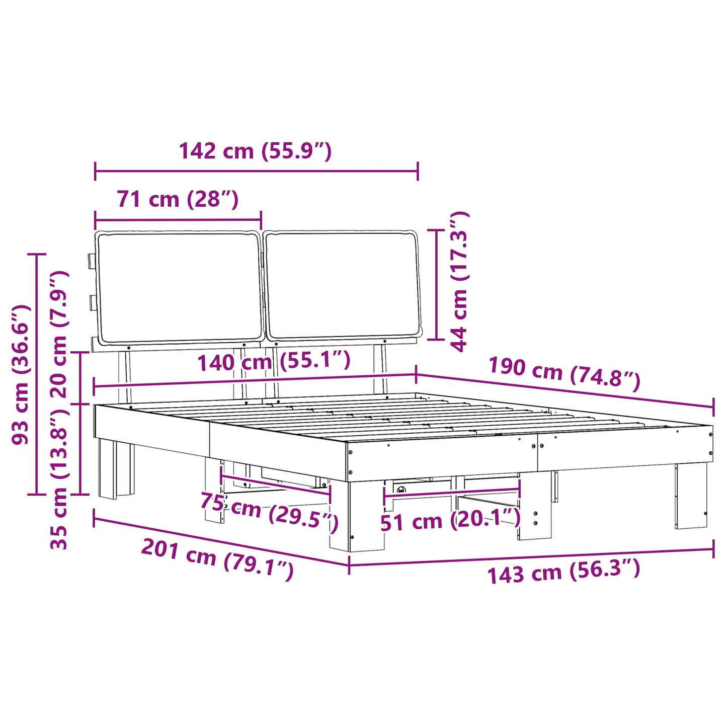 vidaXL Σκελετός Κρεβατιού με Επενδεδυμένο Κεφαλάρι Taupe 140 x 190 cm