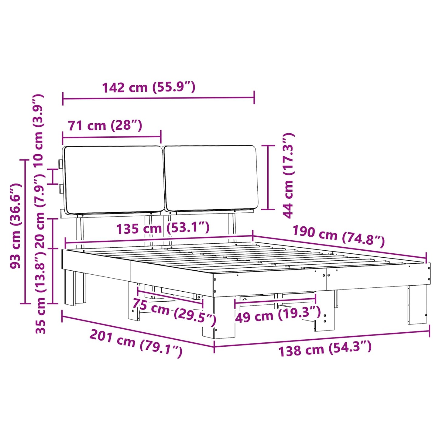 vidaXL Σκελετός Κρεβατιού με Επενδεδυμένο Κεφαλάρι Ανοιχτό γκρι