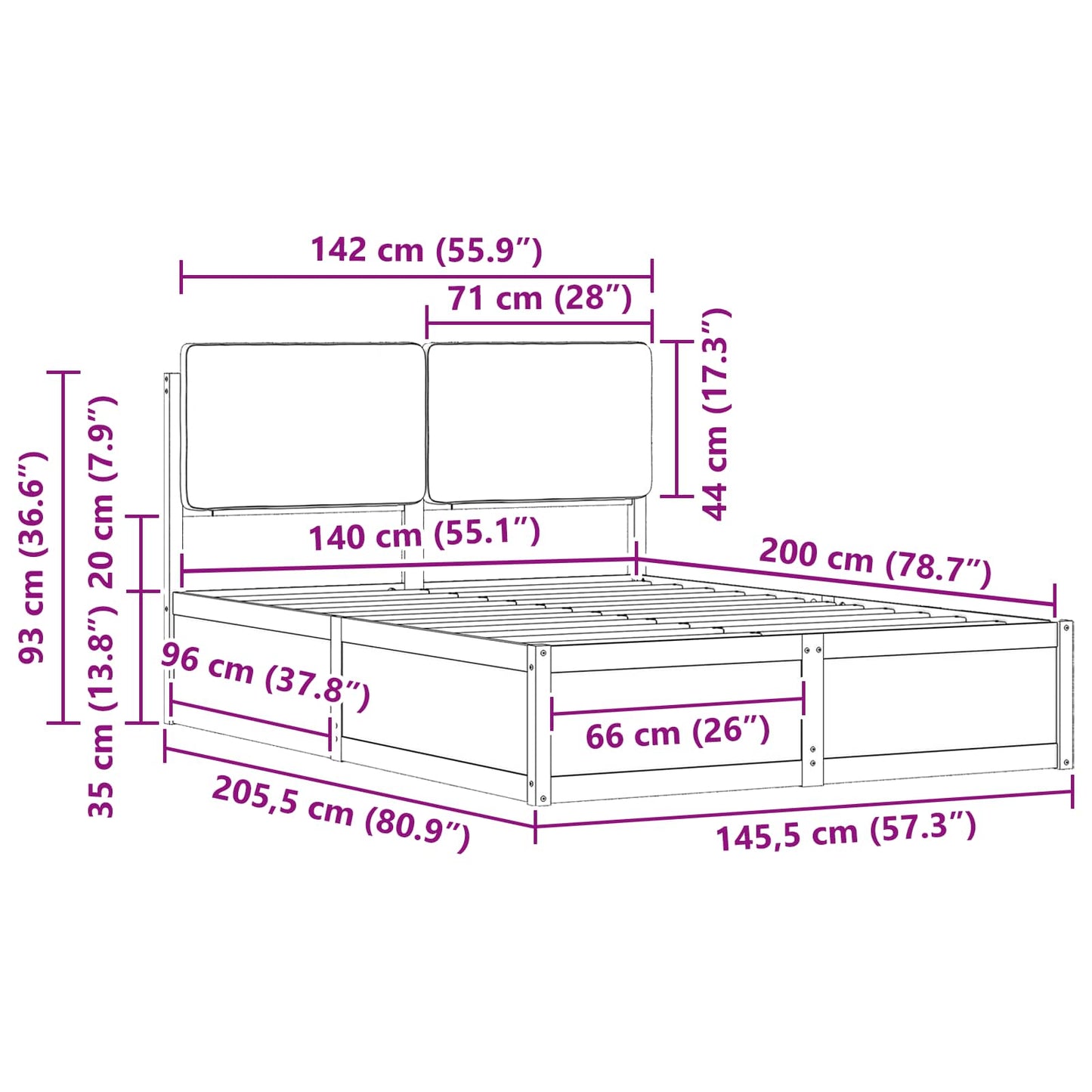 vidaXL Σκελετός Κρεβατιού με Επενδεδυμένο Κεφαλάρι Σκούρο Γκρι