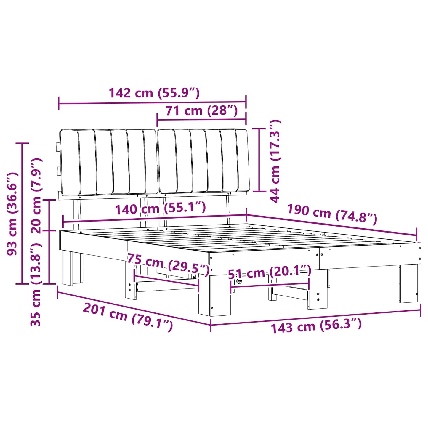 vidaXL Σκελετός Κρεβατιού με Επενδεδυμένο Κεφαλάρι Taupe 140 x 190 cm