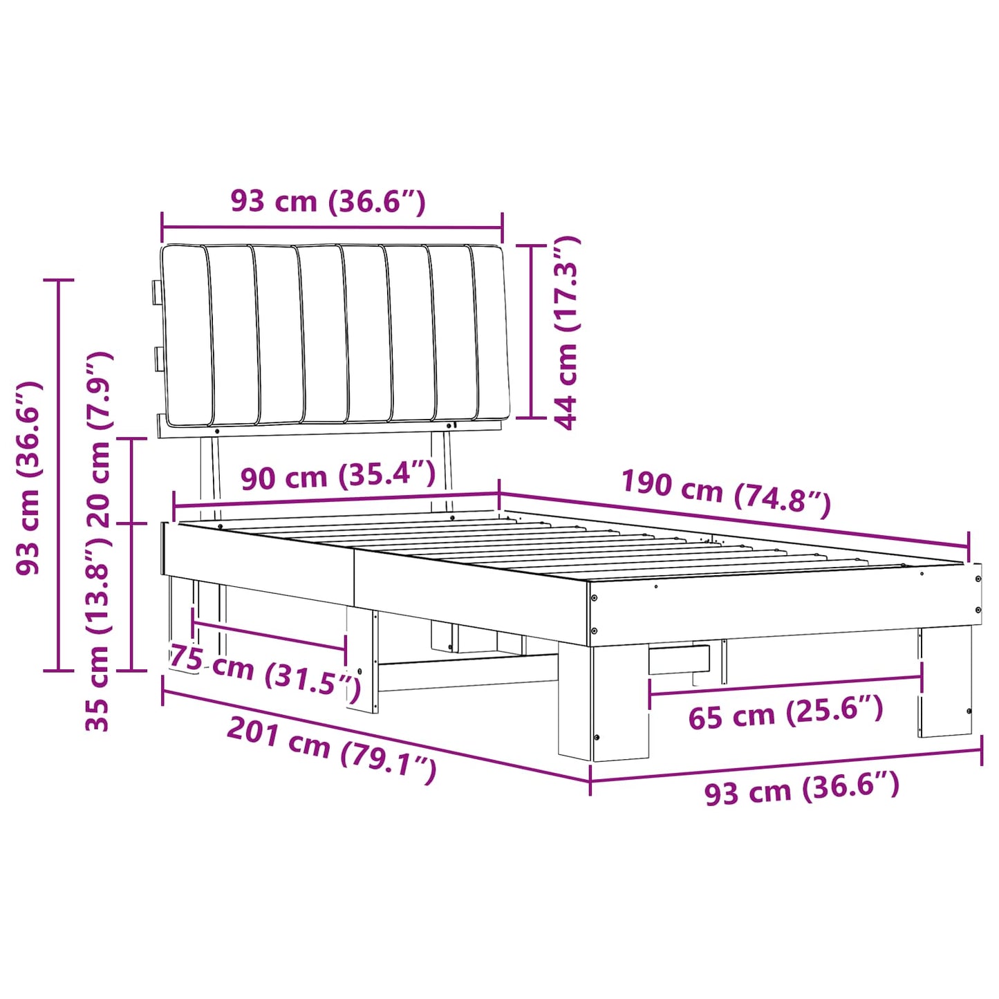 vidaXL Σκελετός Κρεβατιού με Επενδεδυμένο Κεφαλάρι Taupe 90 x 190 cm