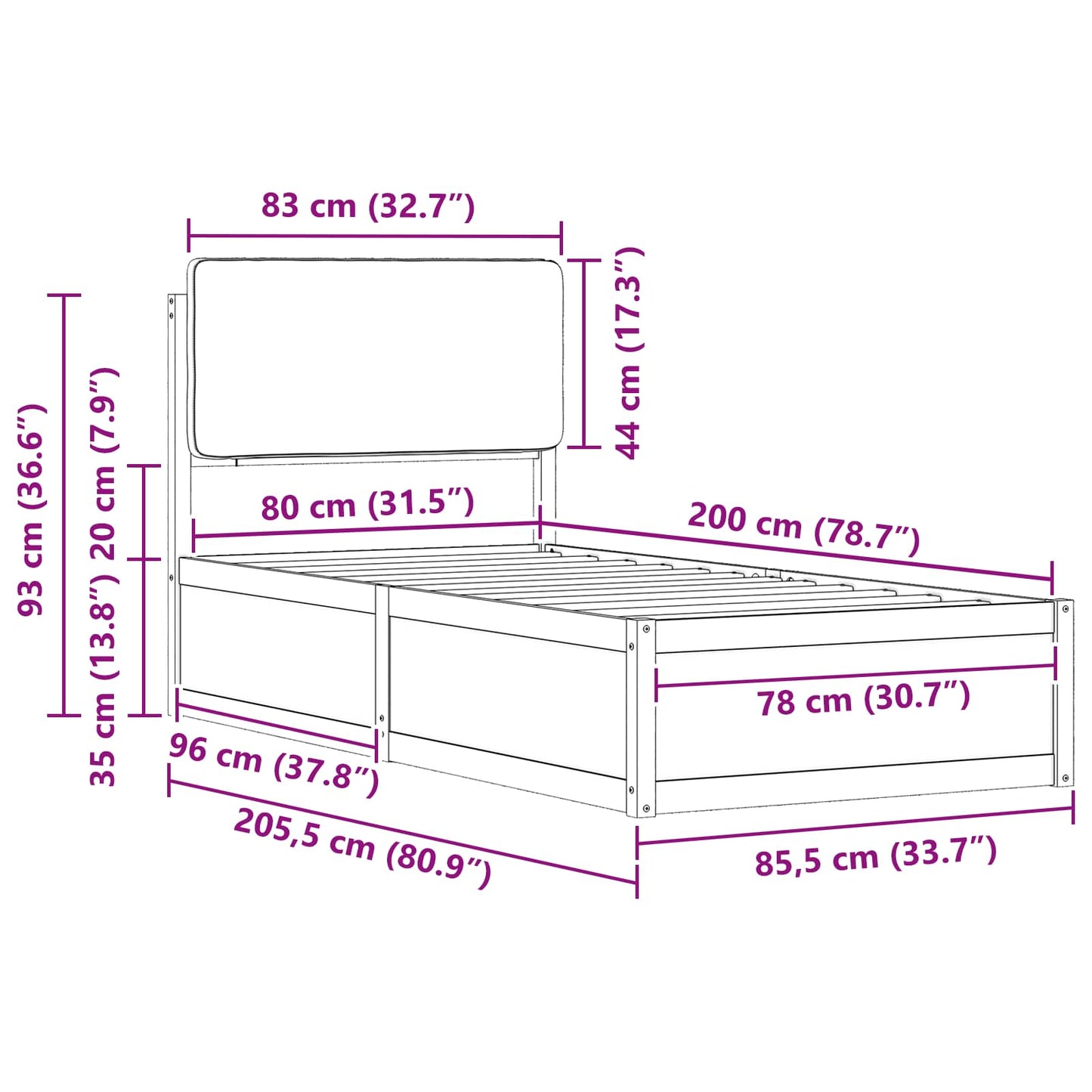 vidaXL Σκελετός Κρεβατιού με Επενδεδυμένο Κεφαλάρι Taupe 80 x 200 cm
