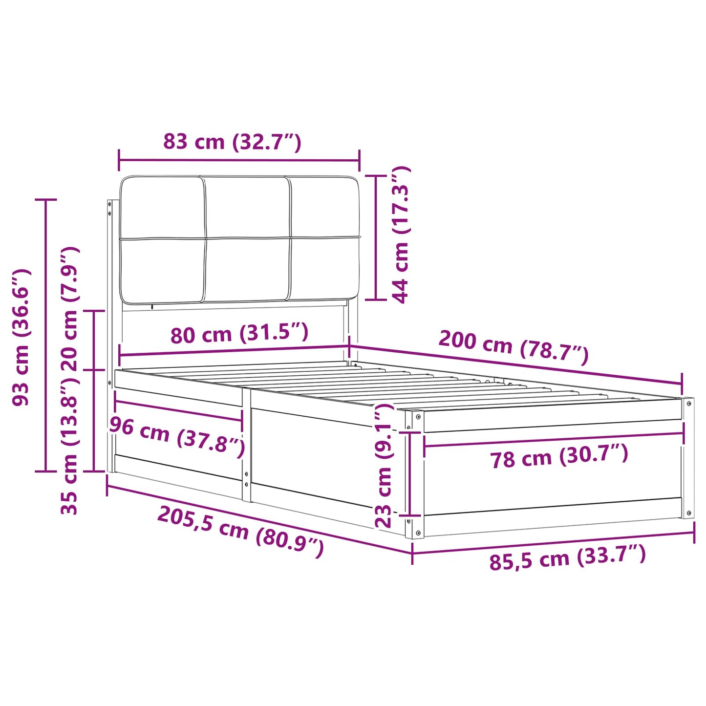 vidaXL Σκελετός Κρεβατιού με Επενδεδυμένο Κεφαλάρι Taupe 80 x 200 cm