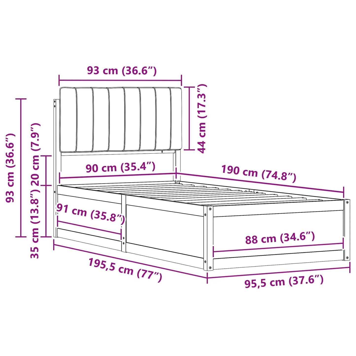 vidaXL Σκελετός Κρεβατιού με Επενδεδυμένο Κεφαλάρι Taupe 90 x 190 cm