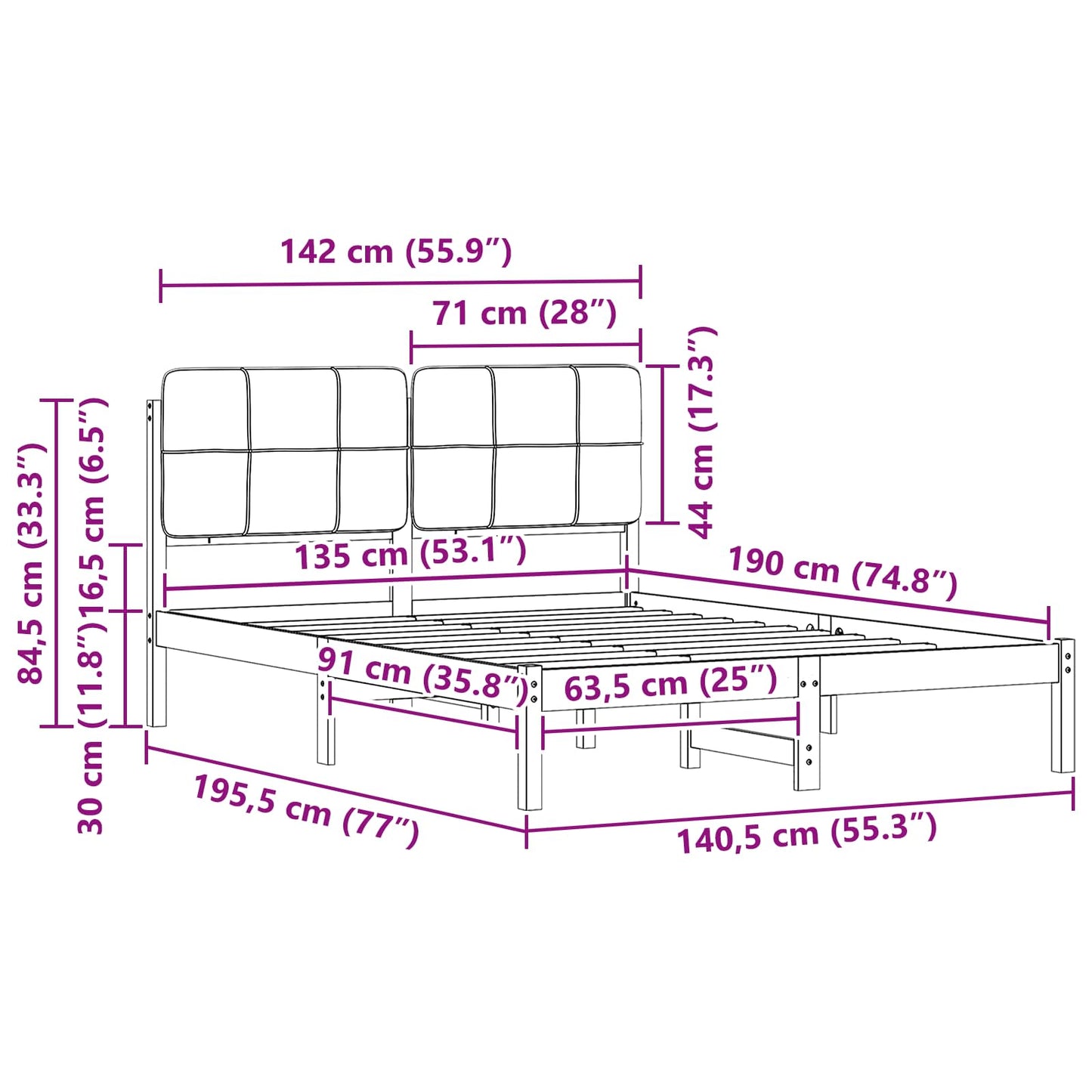 vidaXL Σκελετός Κρεβατιού με Επενδεδυμένο Κεφαλάρι Taupe 135 x 190 cm