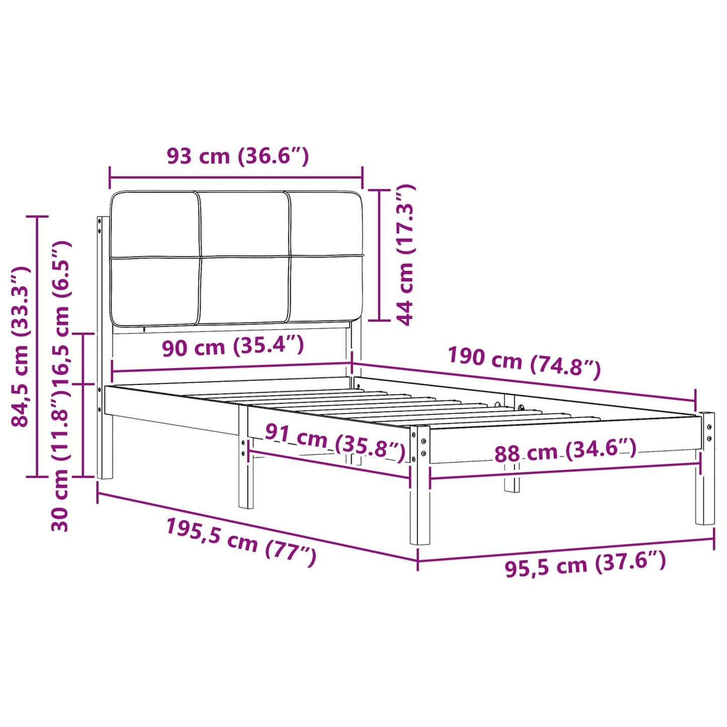 vidaXL Σκελετός Κρεβατιού με Επενδεδυμένο Κεφαλάρι Taupe 90 x 190 cm