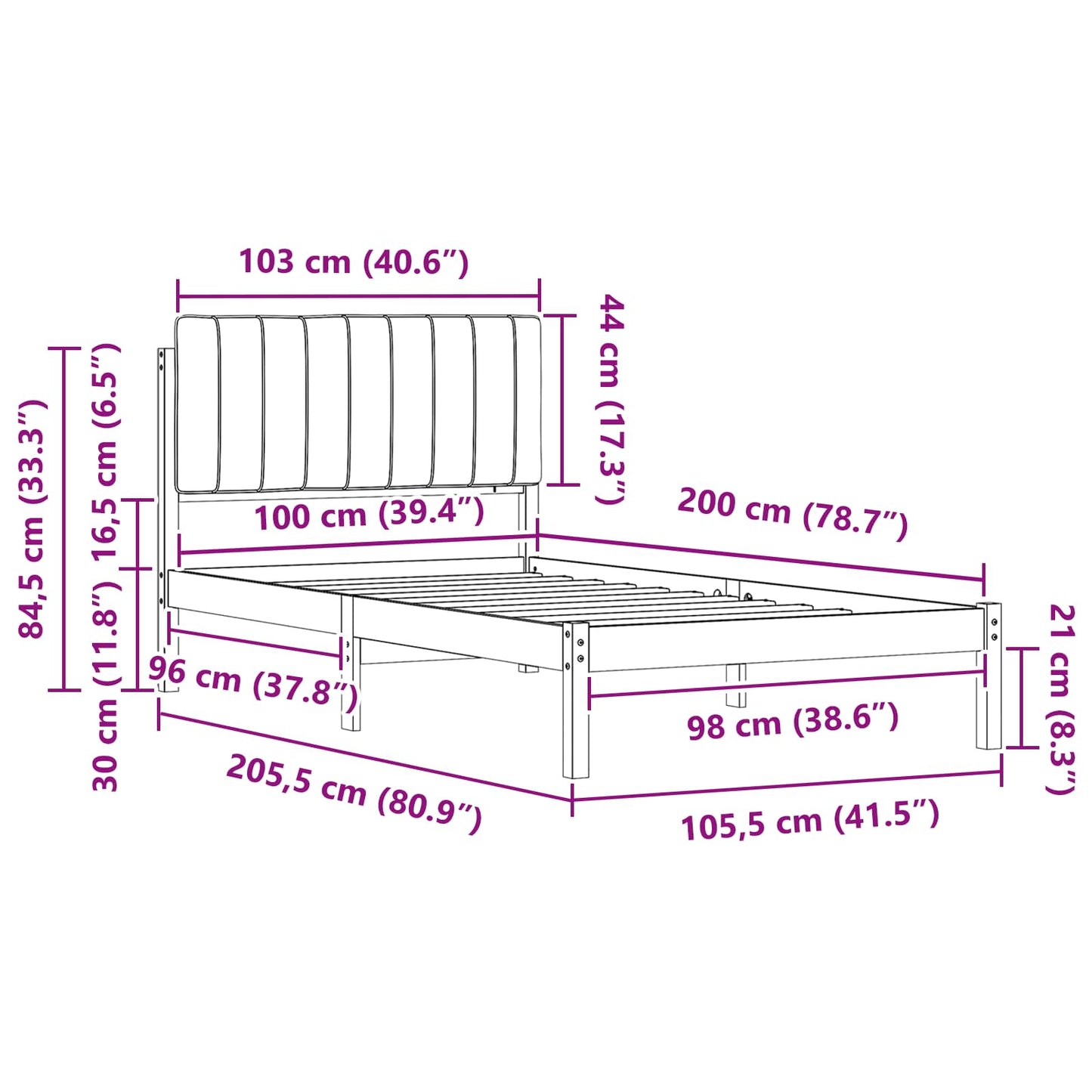 vidaXL Σκελετός Κρεβατιού με Επενδεδυμένο Κεφαλάρι Taupe 100 x 200 cm