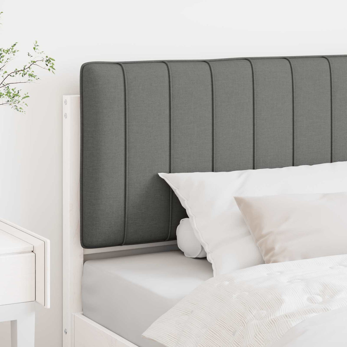 vidaXL Ταπετσαρισμένο κεφαλάρι Λευκό και Ανοιχτό Γκρι 100 cm