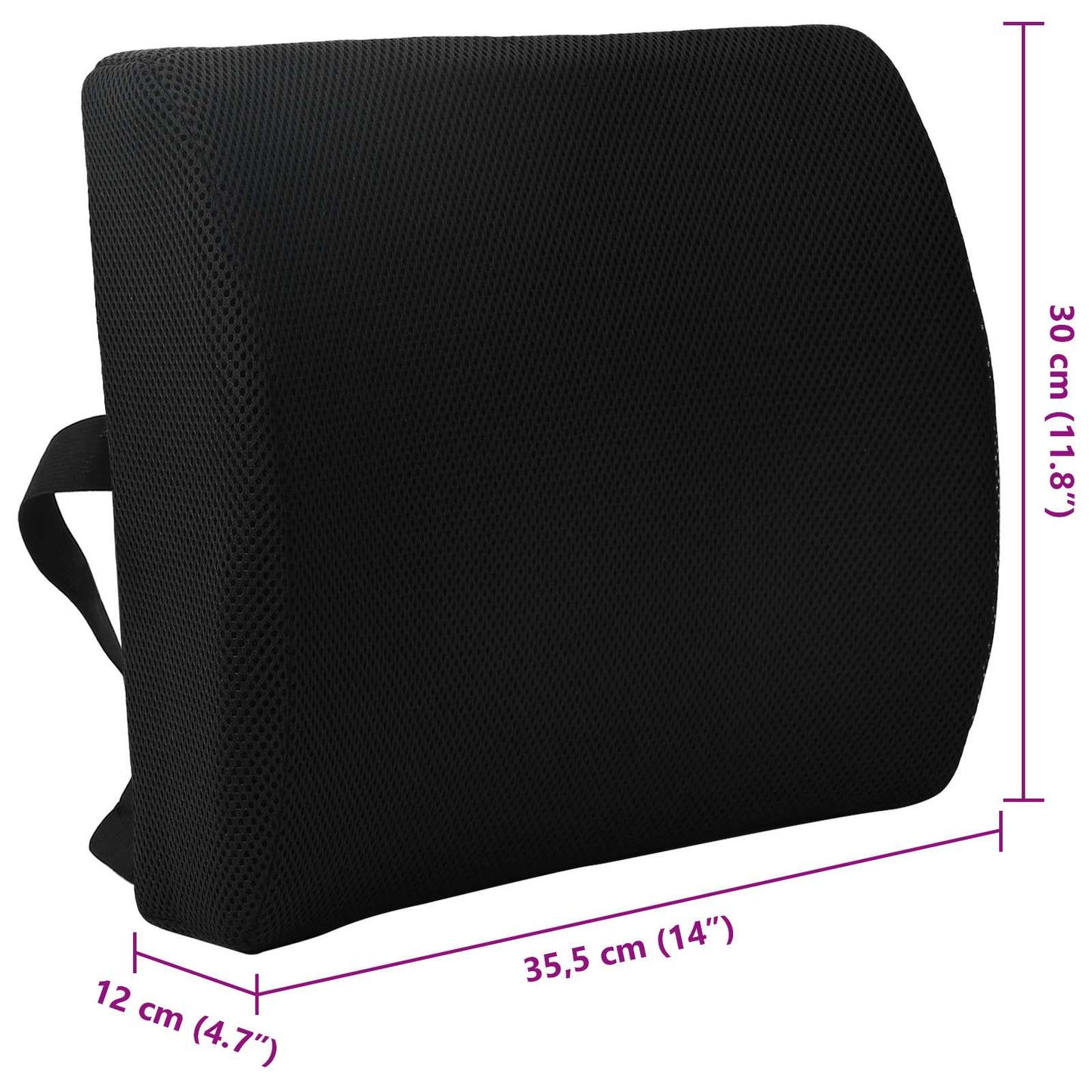 vidaXL Μαξιλάρι πλάτης Μαύρο Αφρός Μνήμης 35,5 x 30 x 12 εκ.