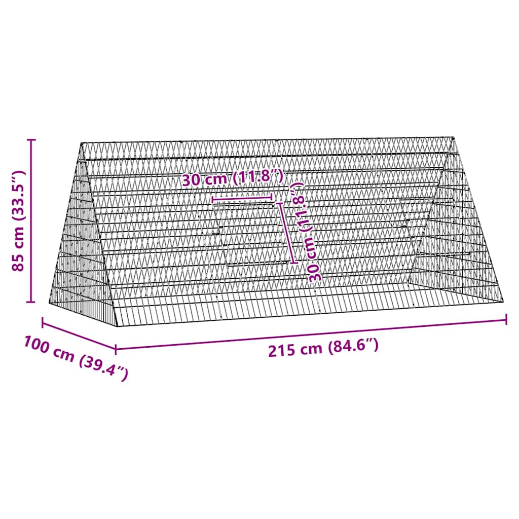 vidaXL Κλουβί για κότες Ασημί 215 x 100 x 85 εκ. Επικαλυμμένος Χάλυβας