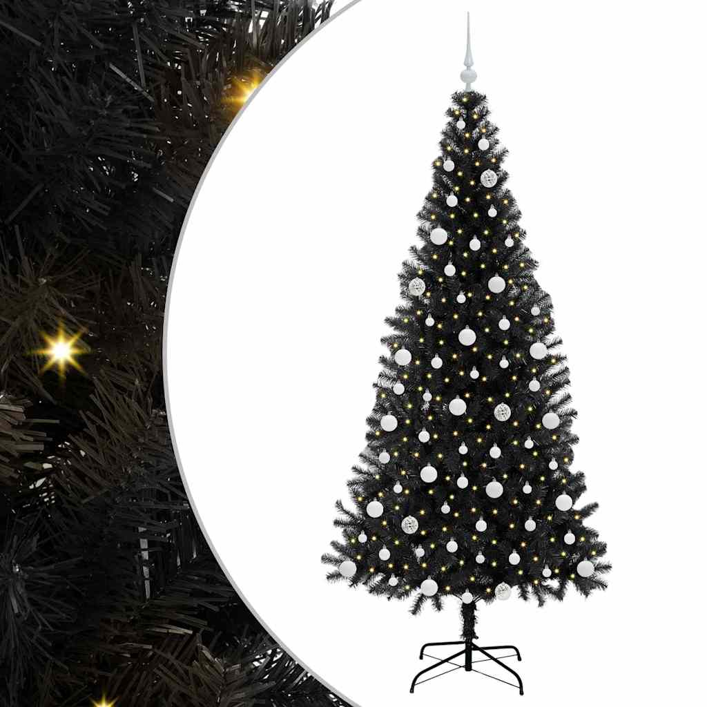 vidaXL Χριστουγεννιάτικο Δέντρο με 300 LED με βάση Μαύρο 210 cm PVC