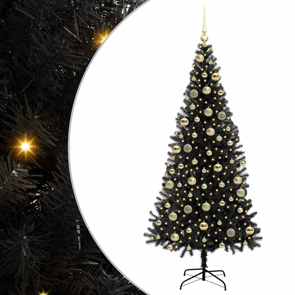 vidaXL Χριστουγεννιάτικο Δέντρο με 300 LED με βάση Μαύρο 210 cm PVC