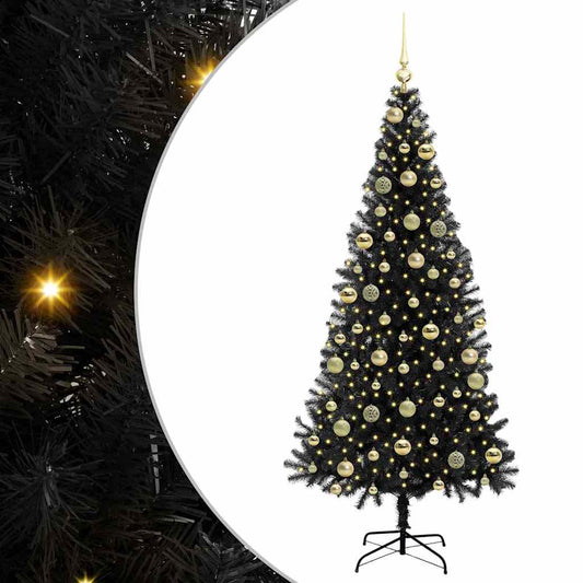 vidaXL Χριστουγεννιάτικο Δέντρο με 300 LED με βάση Μαύρο 210 cm PVC