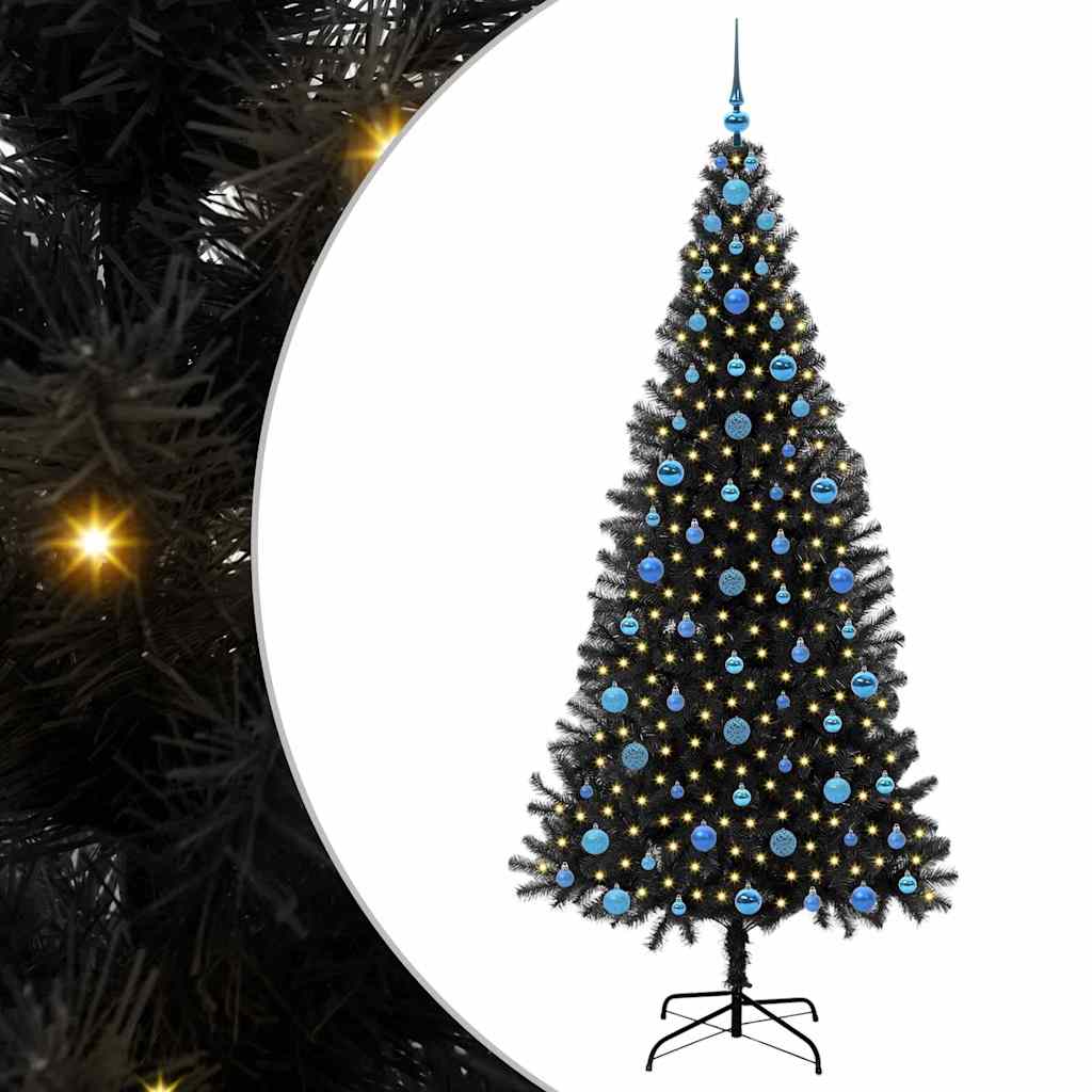 vidaXL Χριστουγεννιάτικο Δέντρο με 300 LED με βάση Μαύρο 210 cm PVC