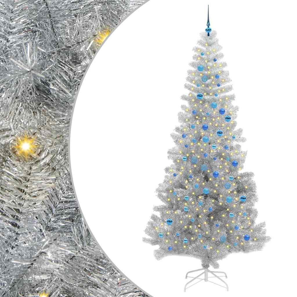 vidaXL Χριστουγεννιάτικο Δέντρο με 300 LED με βάση Ασημί 240 cm PET