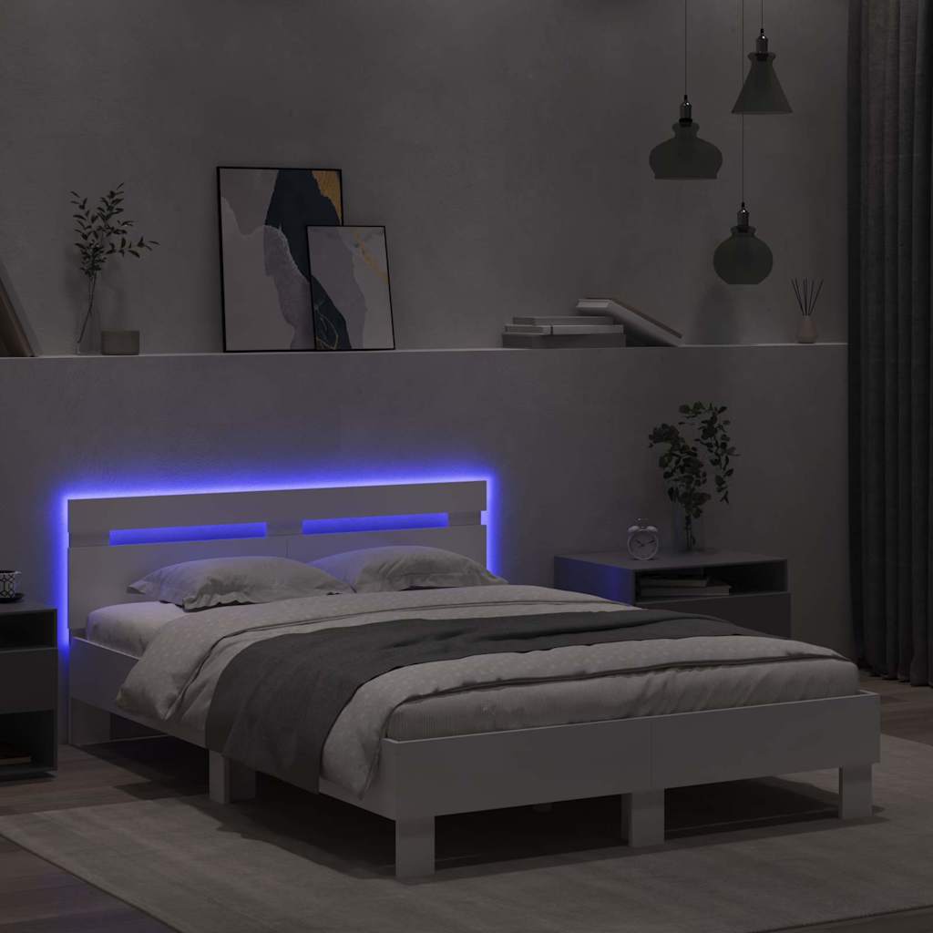 vidaXL Σκελετός Κρεβατιού με led Λευκό 137 x 190 cm Επεξεργασμένο ξύλο
