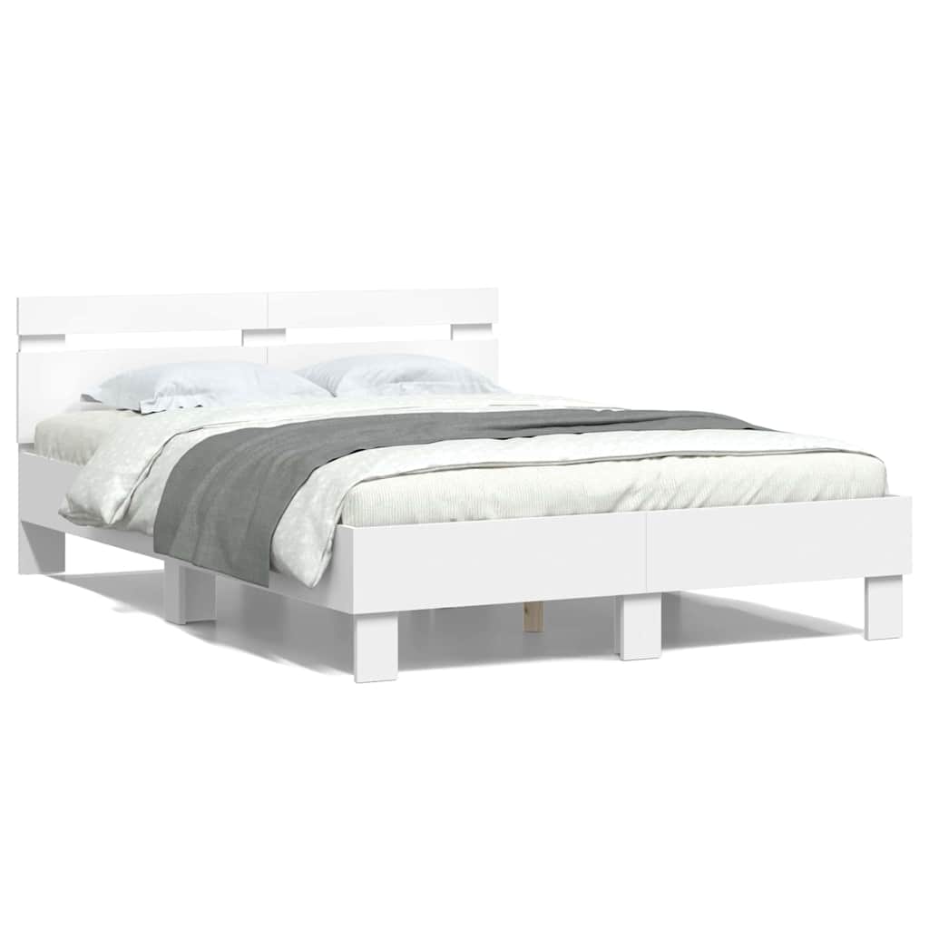 vidaXL Σκελετός Κρεβατιού με led Λευκό 137 x 190 cm Επεξεργασμένο ξύλο