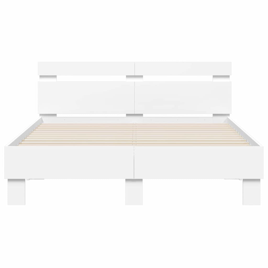 vidaXL Σκελετός Κρεβατιού με led Λευκό 137 x 190 cm Επεξεργασμένο ξύλο