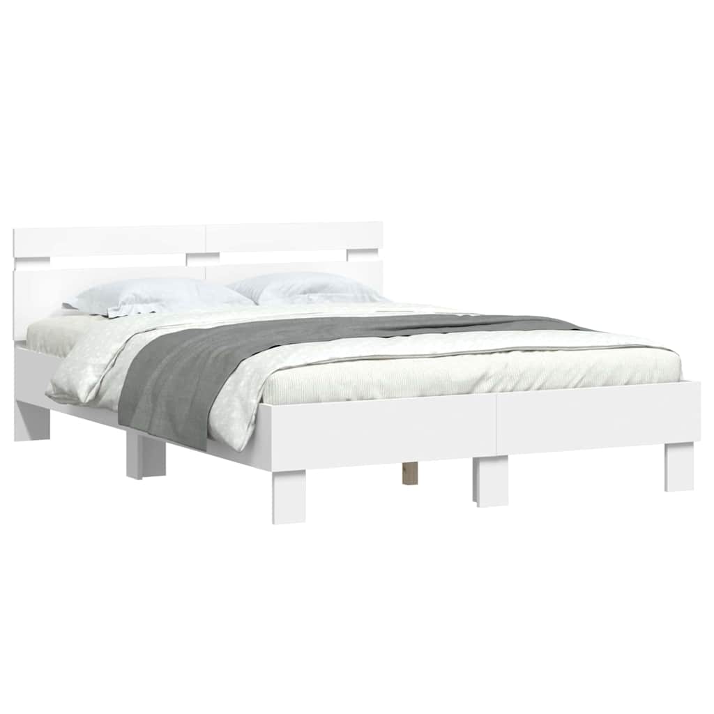 vidaXL Σκελετός Κρεβατιού με led Λευκό 137 x 190 cm Επεξεργασμένο ξύλο