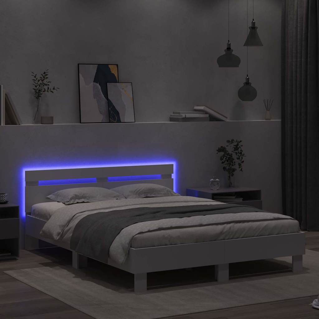 vidaXL Σκελετός Κρεβατιού με led Λευκό 152 x 203 cm Επεξεργασμένο ξύλο