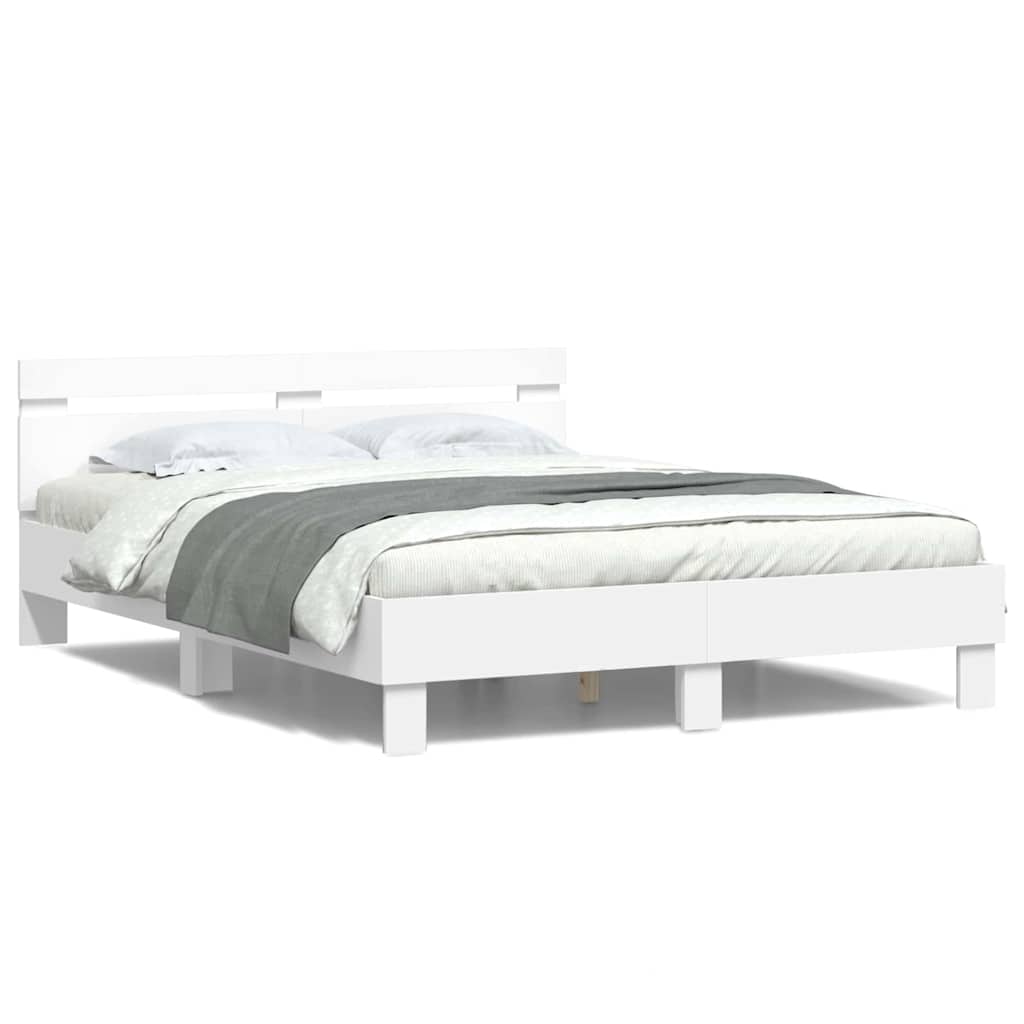 vidaXL Σκελετός Κρεβατιού με led Λευκό 152 x 203 cm Επεξεργασμένο ξύλο
