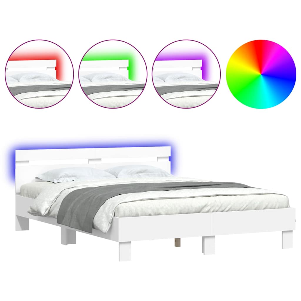 vidaXL Σκελετός Κρεβατιού με led Λευκό 152 x 203 cm Επεξεργασμένο ξύλο