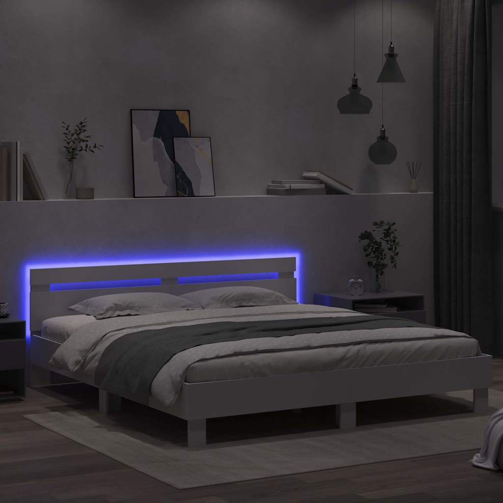 vidaXL Σκελετός Κρεβατιού με led Λευκό 193 x 203 cm Επεξεργασμένο ξύλο