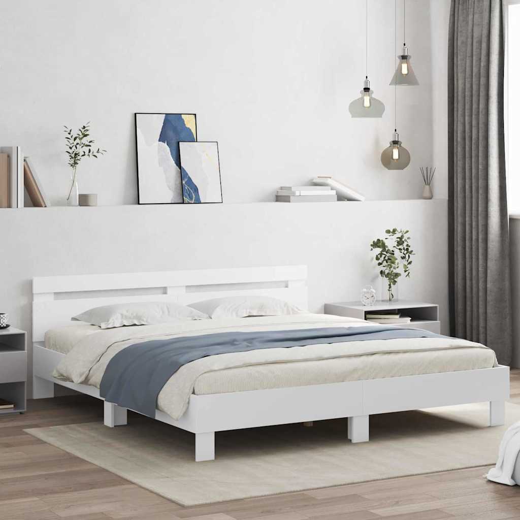 vidaXL Σκελετός Κρεβατιού με led Λευκό 193 x 203 cm Επεξεργασμένο ξύλο