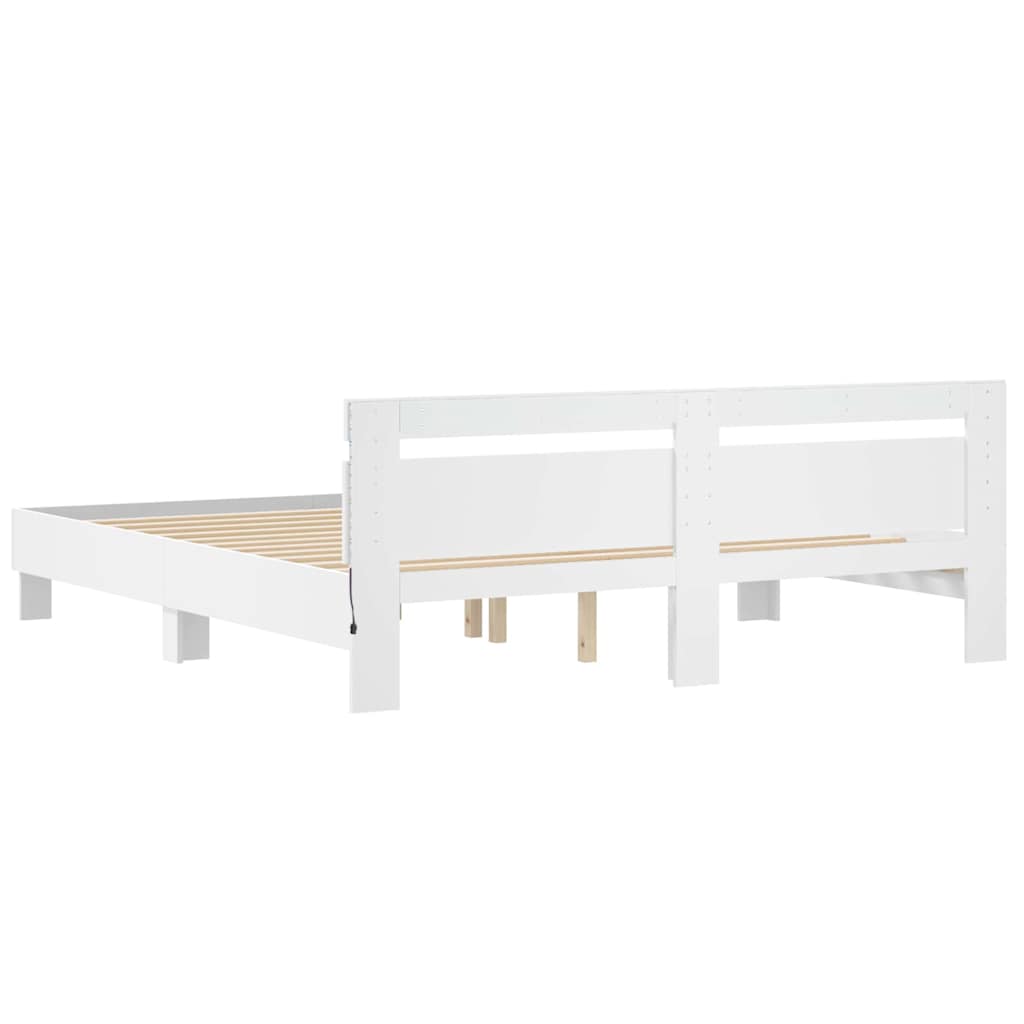vidaXL Σκελετός Κρεβατιού με led Λευκό 193 x 203 cm Επεξεργασμένο ξύλο