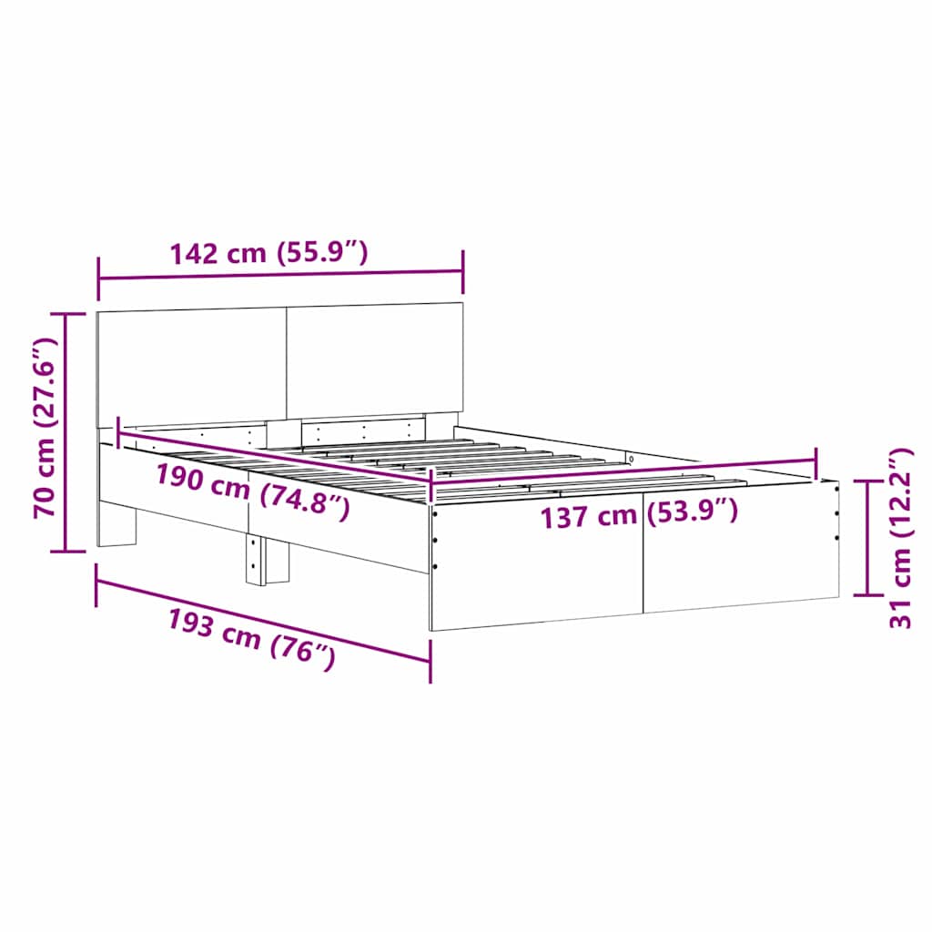vidaXL Σκελετός Κρεβατιού Λευκό 137 x 190 cm Επεξεργασμένο ξύλο