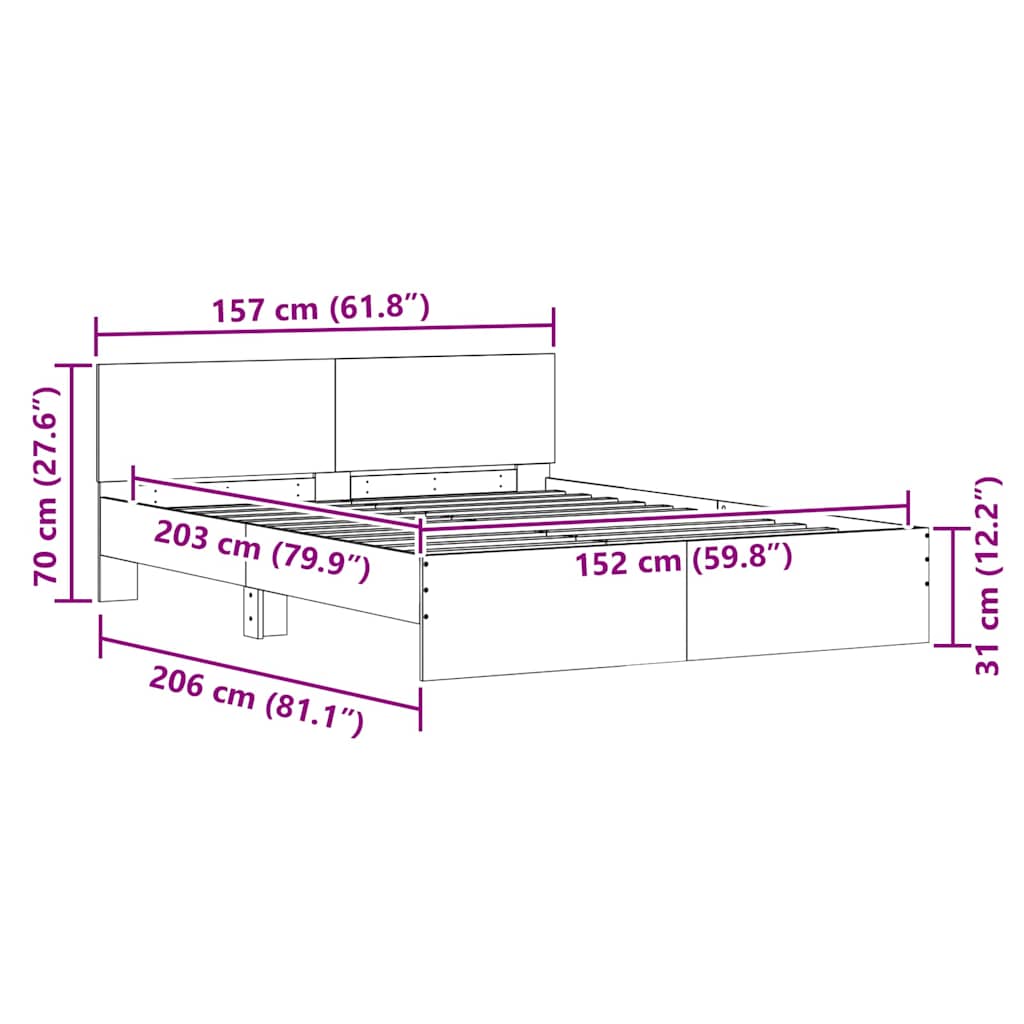 vidaXL Σκελετός Κρεβατιού Λευκό 152 x 203 cm Επεξεργασμένο ξύλο