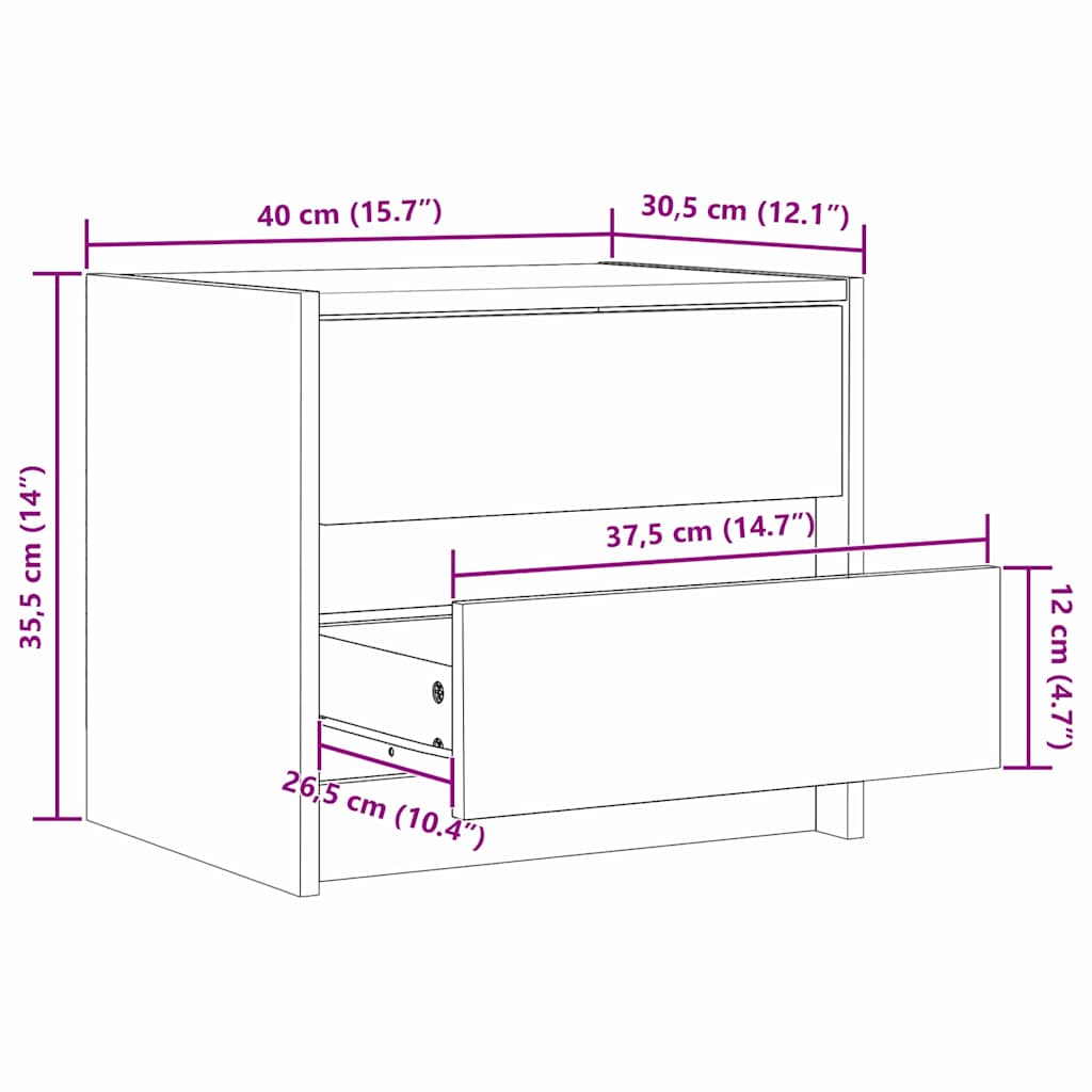 vidaXL Κομοδίνα 2 pcs Κερωτό καφέ 40 x 30.5 x 35.5 εκ Ξύλο Πεύκου