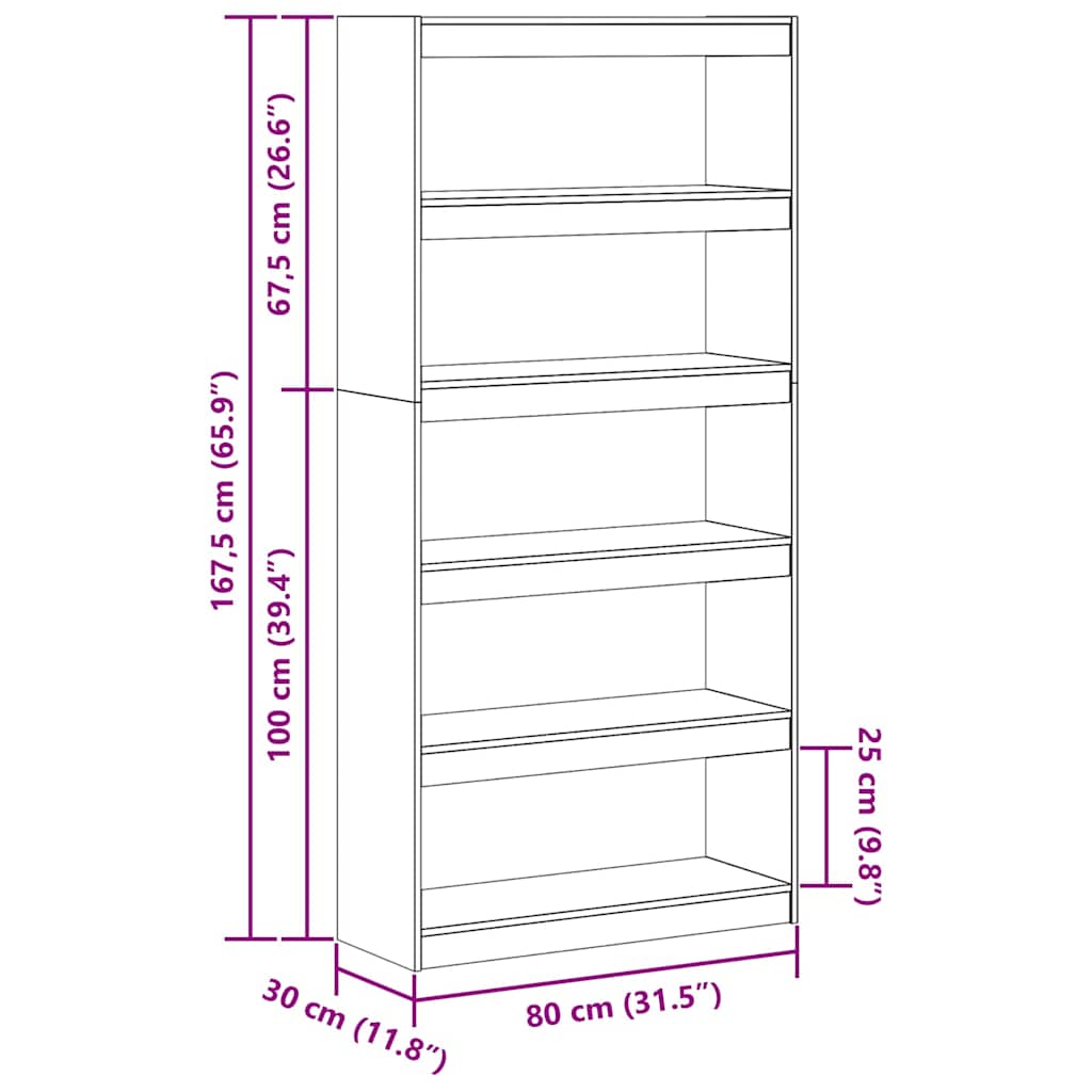 vidaXL Βιβλιοθήκη Κερωτό καφέ 80 x 30 x 167,5 εκ Στερεά ξυλεία πεύκου