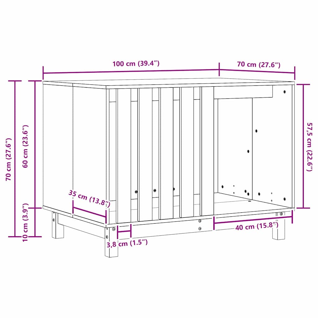 vidaXL Σπίτι Σκύλου Κερωτό καφέ 100 x 70 x 70 εκ. Στερεά ξυλεία πεύκου
