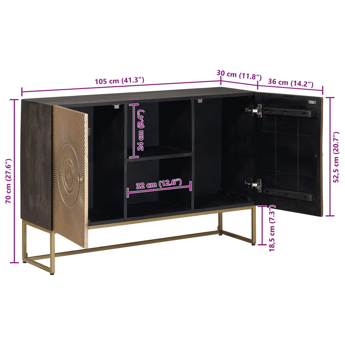 vidaXL Πλαϊνό γραφείο Ορείχαλκος 105 x 30 x 70 εκ
