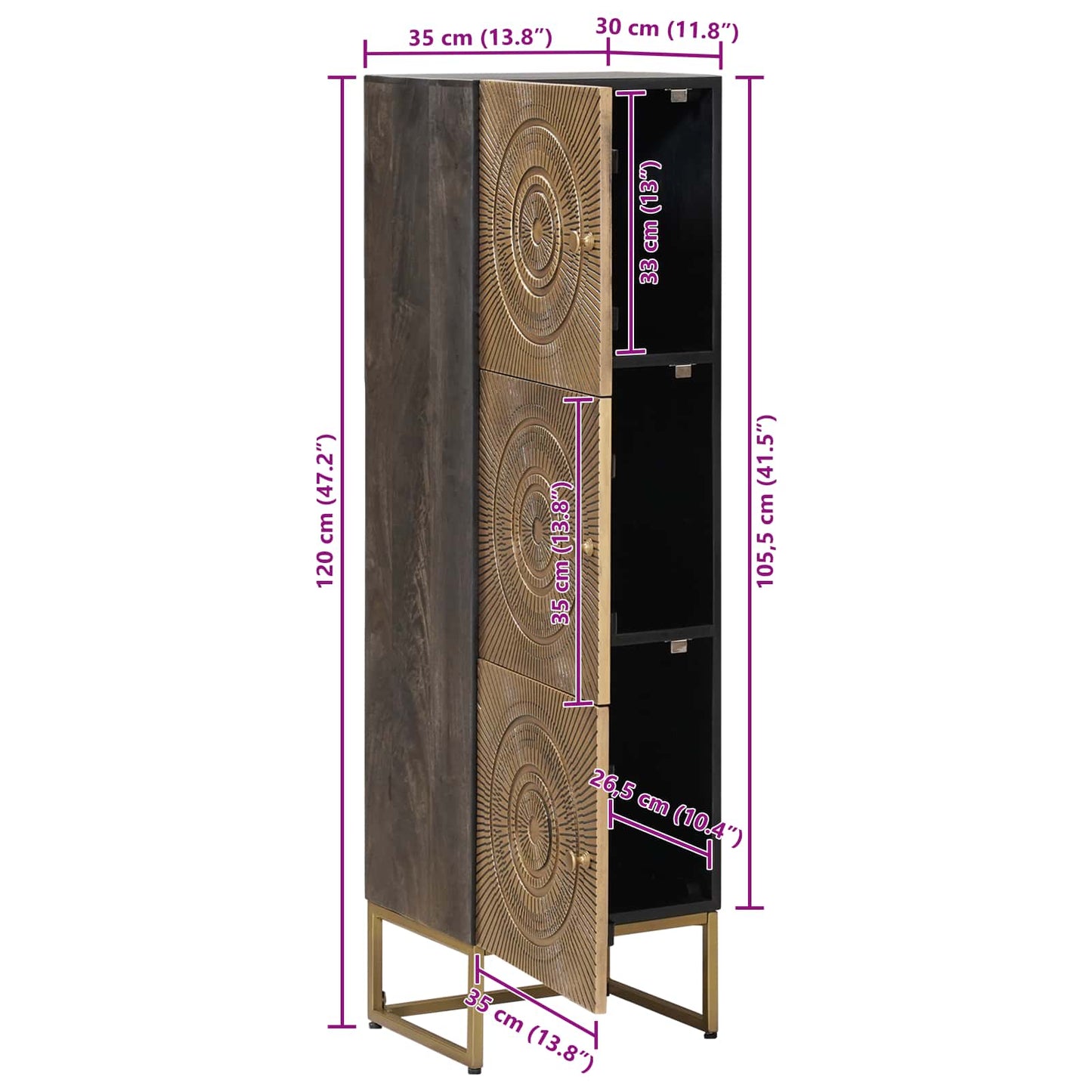 vidaXL Highboard Ορείχαλκος 35 x 30 x 120 cm