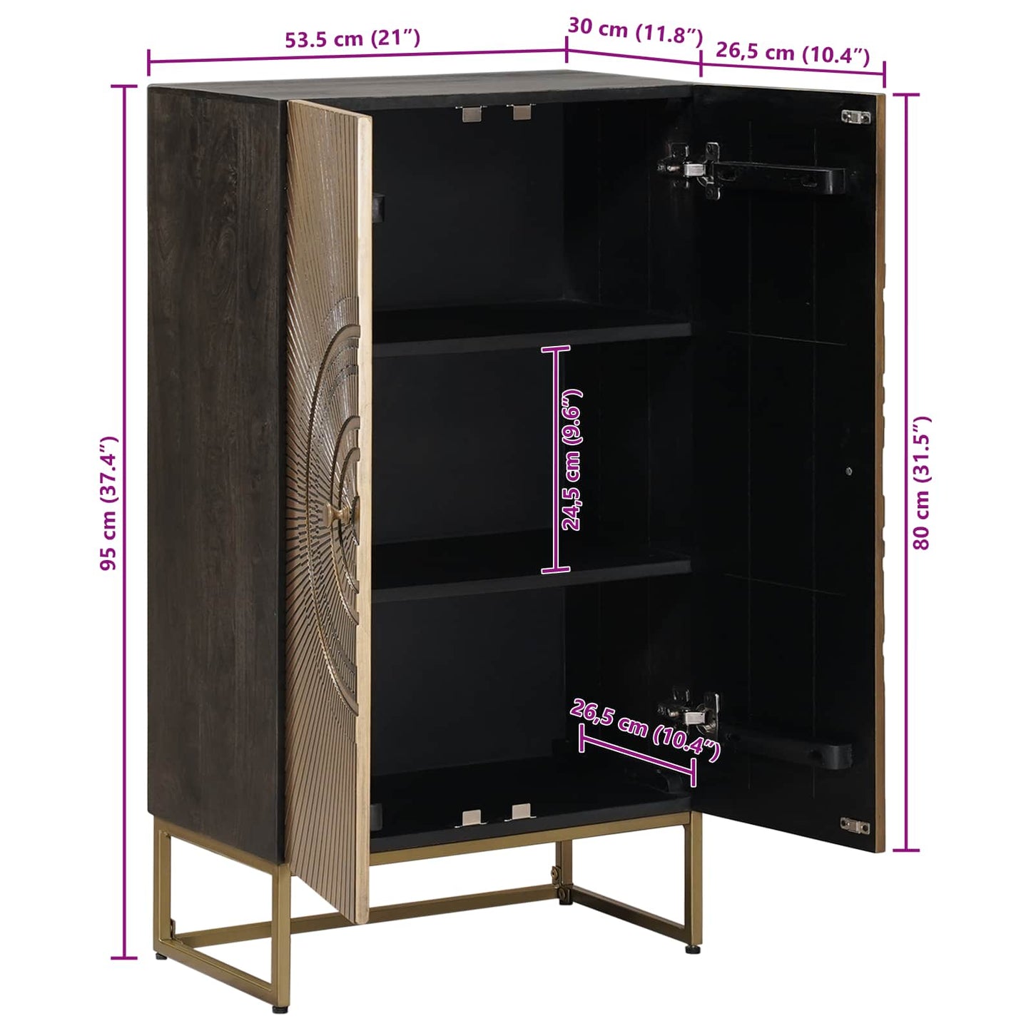 vidaXL Highboard Ορείχαλκος 53,5 x 30 x 95 εκ