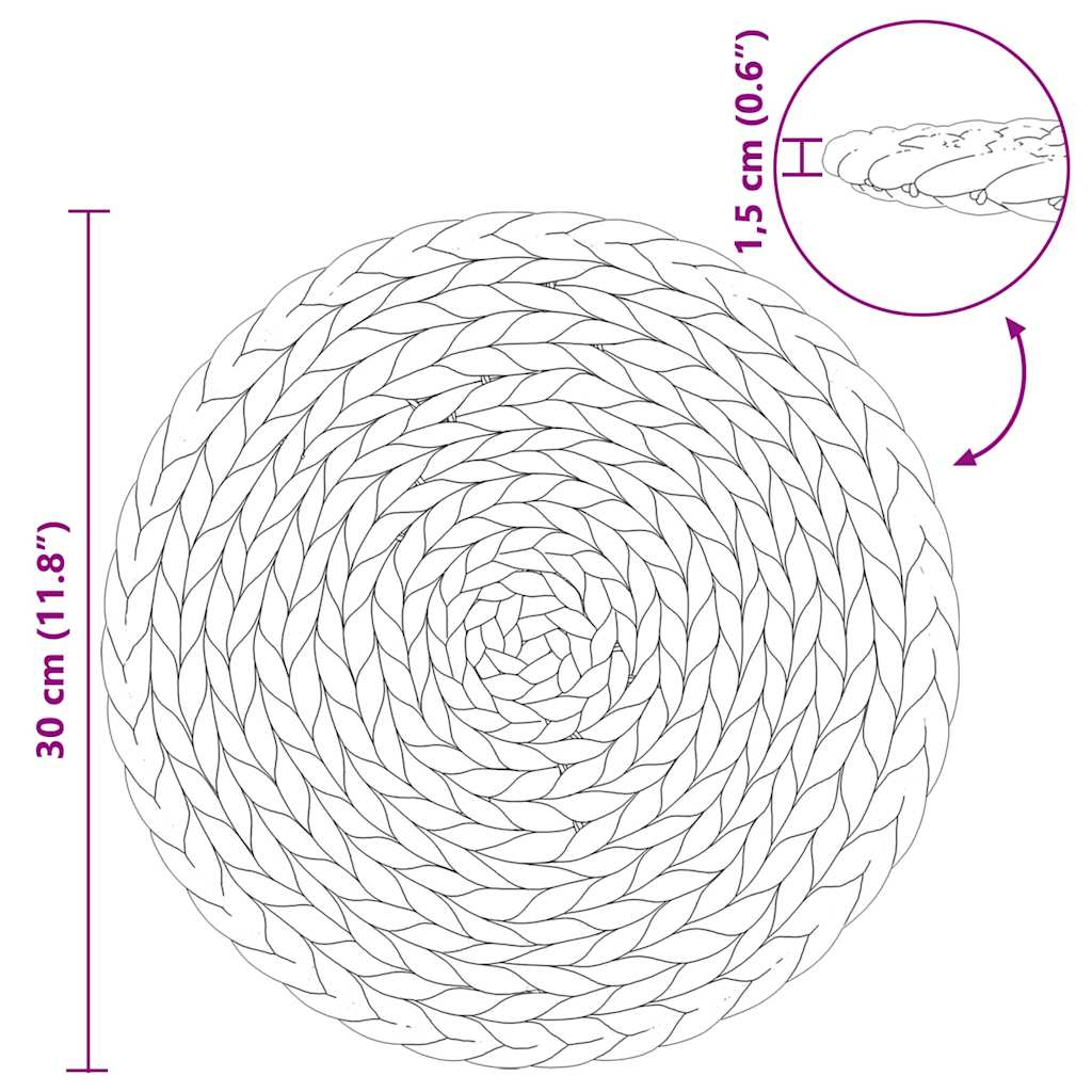 vidaXL Στρογγυλές Ύφαντες Σουπλά 10 pcs Φυσικό Ø 30 cm Υάκινθος νερού
