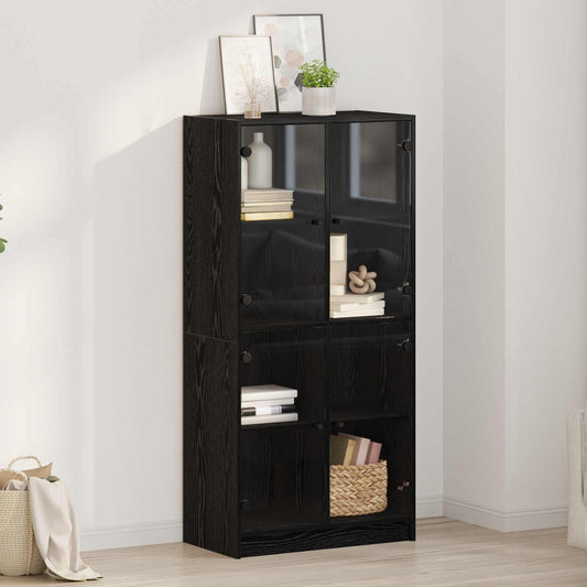 vidaXL Highboard Μαύρη Οξυά 68 x 37 x 142 εκ Επεξεργασμένο ξύλο