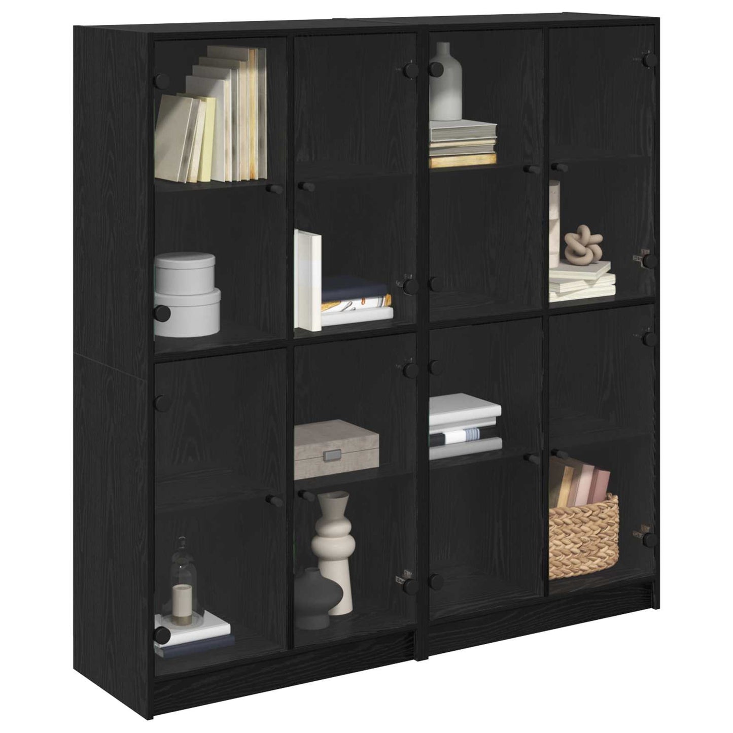vidaXL Highboard 2 pcs Μαύρη Οξυά 68 x 37 x 142 εκ Επεξεργασμένο ξύλο