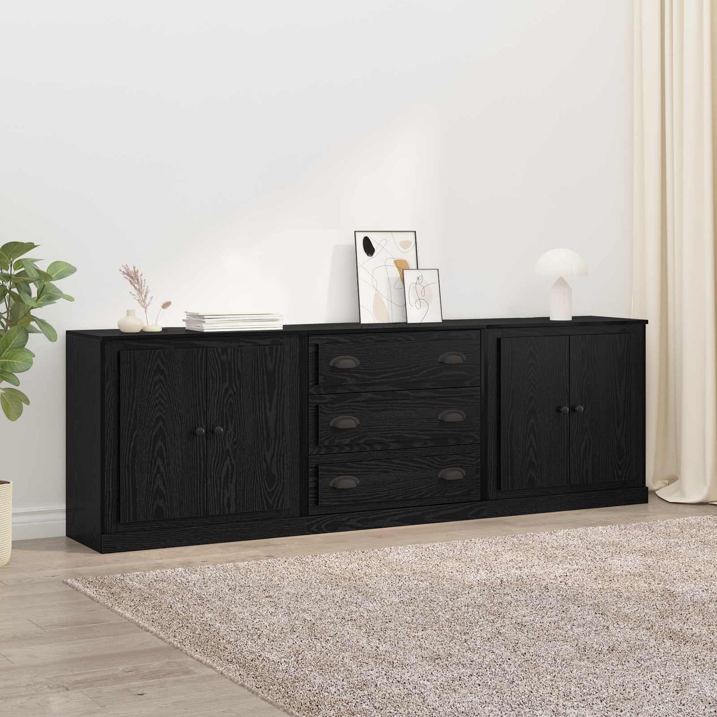 vidaXL Παραδοσιακά Πλευρικά Έπιπλα με συρτάρι 3 pcs Μαύρη Οξυά